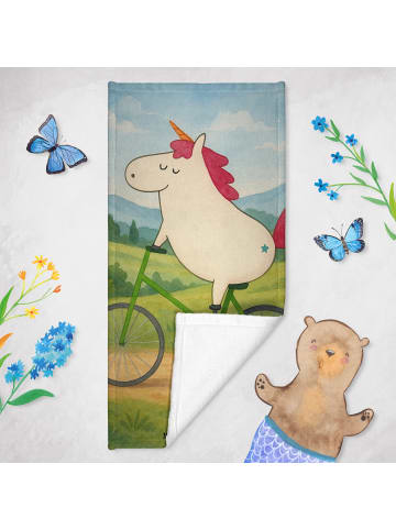 Mr. & Mrs. Panda Badetuch Einhorn Radfahrer Design ohne Spruch in Weiß
