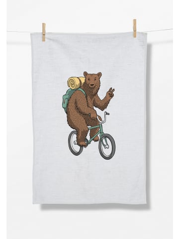 GreenBomb Tea Towel Animal Bear Bike in Weiß