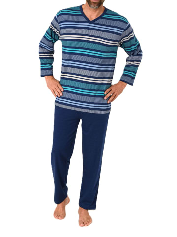 NORMANN Normann Schlafanzug lang Bündchen Streifen in grün