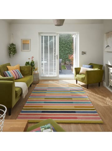 KADIMA DESIGN Wollteppich Kurzflor DERWENT Streifen Handgetuftet Naturfaser in Multi