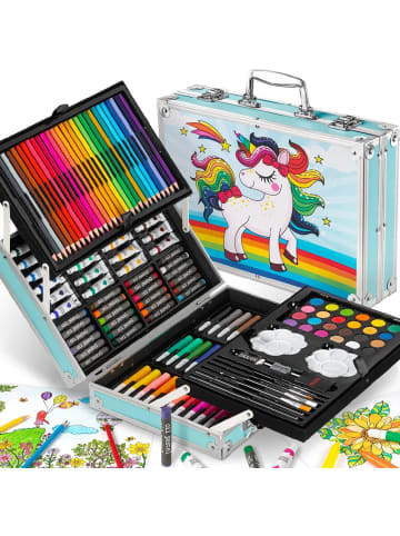 Wisam® 145-teiliger Kunstkoffer für Kinder mit Zeichen- und Malutensilien Blau