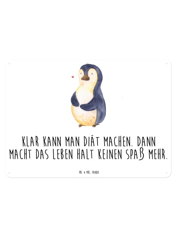 Mr. & Mrs. Panda Blechschild Pinguin Diät mit Spruch in Weiß