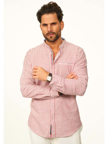 behype Langarmhemd - Gestreift im Regular-Fit mit Stehkragen in Rot