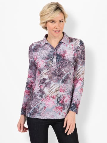 WITT WEIDEN Poloshirt in steingrau-altrosé-bedruckt