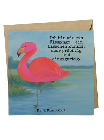 Mr. & Mrs. Panda Glückwunschkarte Flamingo Classic Design mit Sp... in Weiß