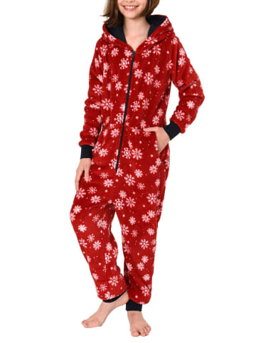 NORMANN Jumpsuit Overall Onesie Schlafanzug Eiskristall Sterne - 50919 in rot