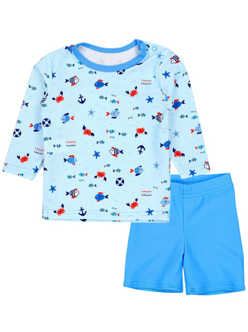 Aquarti Baby Jungen Bade-Set Zweiteiliger Badeanzug T-Shirt Hose in hellblau