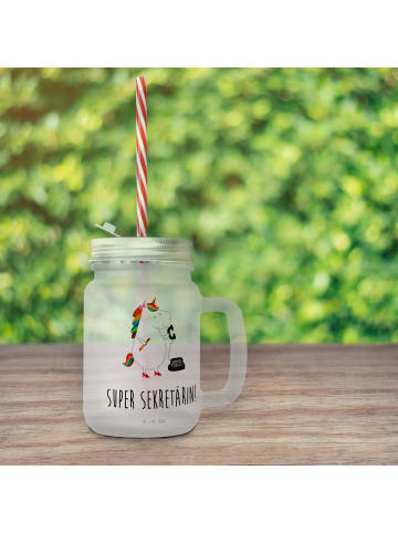 Mr. & Mrs. Panda Blümchentailglas Einhorn Sekretärin mit Spruch in Transparent