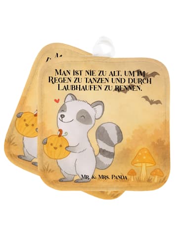 Mr. & Mrs. Panda Topflappen Waschbär Kürbis Design mit Spruch in Weiß