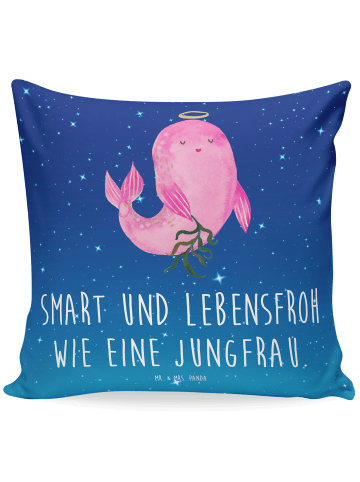 Mr. & Mrs. Panda Zierkissen Sternzeichen Jungfrau mit Spruch in Sternenhimmel Blau