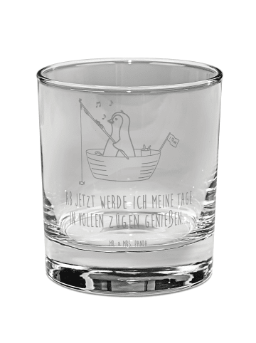 Mr. & Mrs. Panda Whiskey Glas Pinguin Angelboot mit Spruch in Transparent