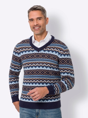 Sieh an! V-Ausschnitt-Pullover in marine-gemustert