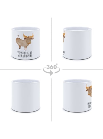 Mr. & Mrs. Panda Blumentopf Sternzeichen Stier mit Spruch in Weiß
