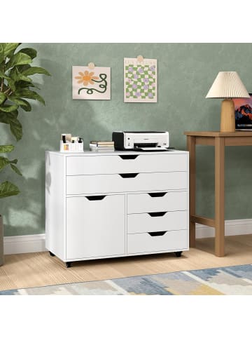 COSTWAY Rollcontainer mit 5 Schubladen 77,5 x 40 x 64 cm in Weiß