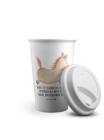Mr. & Mrs. Panda Kaffeebecher To Go Pferd Springen mit Spruch in Weiß