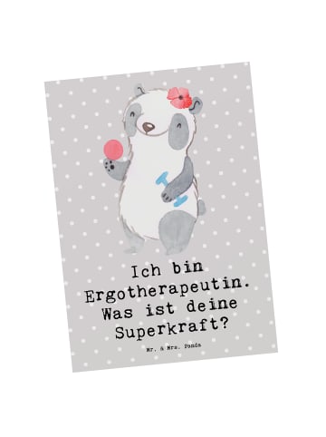 Mr. & Mrs. Panda Postkarte Super Ergotherapeutin mit Spruch in Grau Pastell