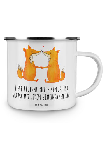 Mr. & Mrs. Panda Tasse Emaille Hochzeit Liebe mit Spruch in Weiß