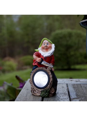 STAR Trading Solar Deko-Figur ,Gnomy', Gartenzwerg als Holzfäller,  LED Beleuchtung