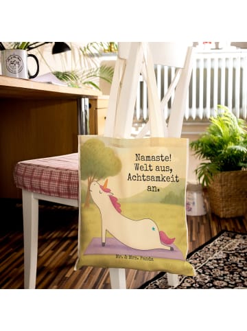 Mr. & Mrs. Panda Tasche Einhorn Yoga Design mit Spruch in Weiß