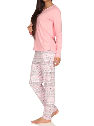 NORMANN Langarm Schlafanzug Pyjama Bündchen Ethnolook Übergröße in rosa