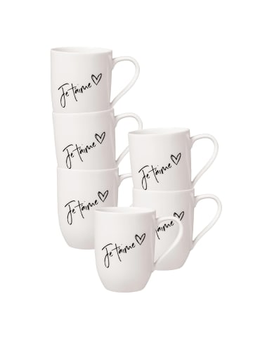 Villeroy & Boch 6er Set Becher mit Henkel 'Je t'aime' Becher Liebe Statement 290 ml in weiß