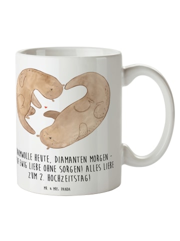 Mr. & Mrs. Panda Tasse 2. Hochzeitstag Baumwollhochzeit mit Spruch in Weiß
