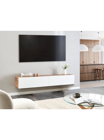 Beliani TV-Schrank GLADSTONE in Weiß/Braun - (W) 180 x (H) 30 x (L) 32 cm