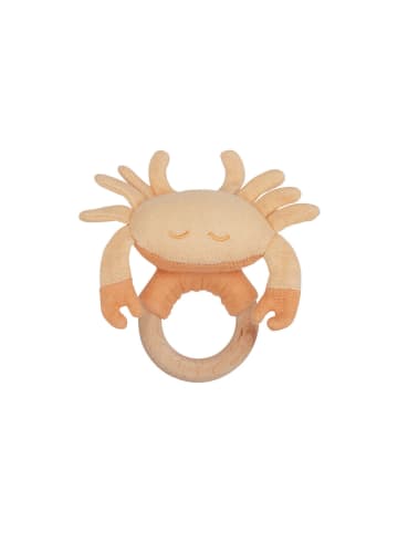 leevje Baby Rassel mit Holzring 'crab' in orange