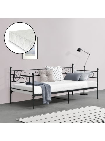 en.casa Metallbett Kerava mit Matraze in Schwarz (L)200cm (B)90cm (H)90cm