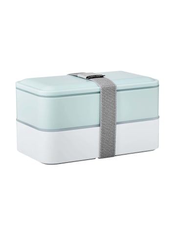 Butlers Lunchbox inkl. Besteck L 19 x B 11cm SNACK PACK in Hellblau-Weiß