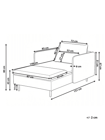 Beliani Chaiselongue EGERIS in Grün - (W) 87 x (H) 80 x (L) 149 cm