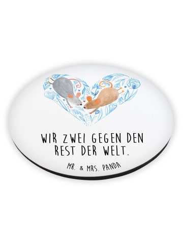 Mr. & Mrs. Panda Rund Magnet Mäuse Herz mit Spruch in Weiß