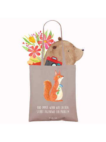 Mr. & Mrs. Panda Shopping Tasche Eichhörnchen Blume mit Spruch in Braun Pastell