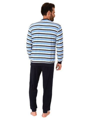 NORMANN Frottee Schlafanzug langarm Bündchen gestreifter - 77514 in grün