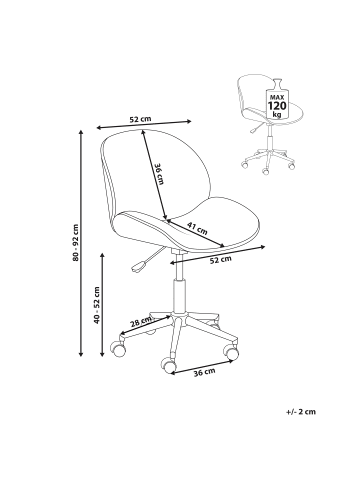 Beliani Bürostuhl MENESHA in Braun/Weiß - (W) 52 x (H) 81 x (L) 41 cm