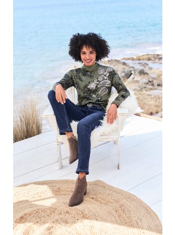 Heine Pullover in khaki-aqua-bedruckt