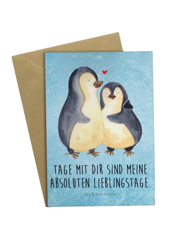 Mr. & Mrs. Panda Beileidskarte Pinguin umarmen mit Spruch in Eisblau
