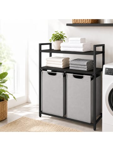 relaxdays Wäschekorb in Schwarz/ Grau - (B)73 x (H)93 x (T)33 cm