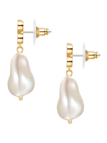 Yokoamii Ohrhänger aus Messing mit Zirkonia und Muschelkernperle in gelbgold
