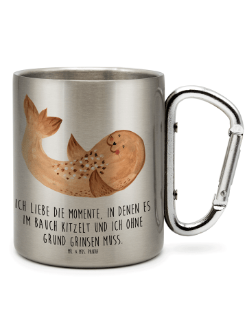 Mr. & Mrs. Panda Kaffeebecher Robbe Liegen mit Spruch in Silber