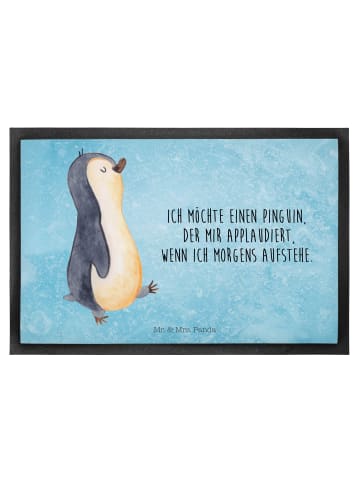 Mr. & Mrs. Panda Fußmatte Pinguin marschieren mit Spruch in Eisblau