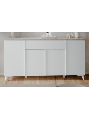 Furn.Design Sideboard weiß, Sandstein 177 cm, Kommode 4-türig