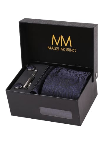 Massi Morino  Krawatten-Set in Paisley Dunkelblau