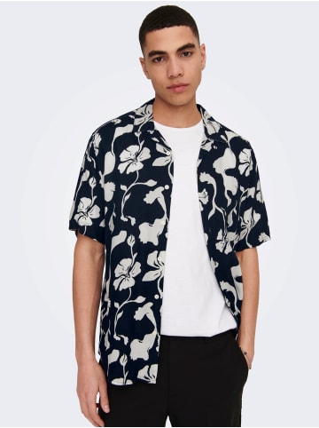 Only&Sons Freizeit Kurzarm Hemd Tropisches Blumen Print Shirt ONSDASH in Dunkelblau