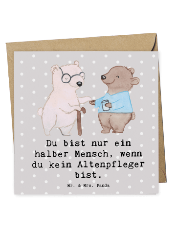 Mr. & Mrs. Panda Deluxe Karte Altenpfleger Herz mit Spruch in Grau Pastell
