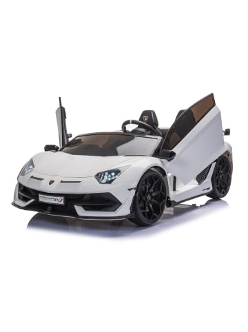 Es-Toys Kinderfahrzeug Elektro Auto Lamborghini Aventador SVJ Doppelsitz Weiss 3 Jahre