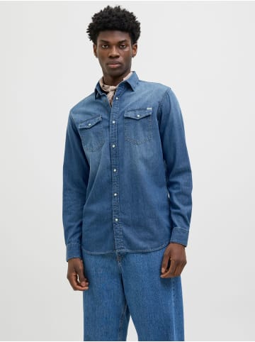 Jack & Jones Elegantes Langarmhemd Knopfverschluss Einfarbig in Blau-2