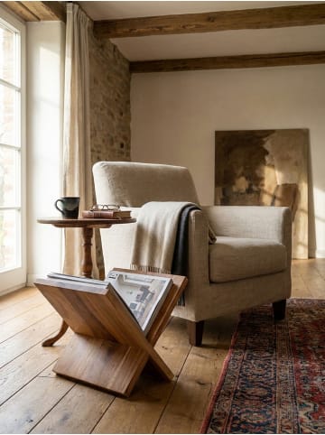 KADIMA DESIGN Zeitungsständer aus Massivholz: X-Form, Akazienholz, pflegeleicht in Beige