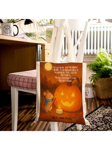 Mr. & Mrs. Panda Einkaufstasche Kürbis Maus Design mit Spruch in Weiß