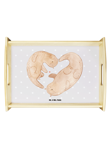 Mr. & Mrs. Panda Servierplatte Holz Otter Herz ohne Spruch in Grau Pastell